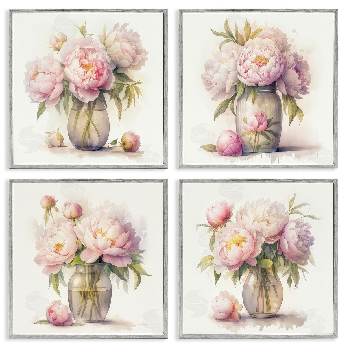 LSR Design Studio Pretty Pink Peonies Gray Framed Giclee Wall Art Print