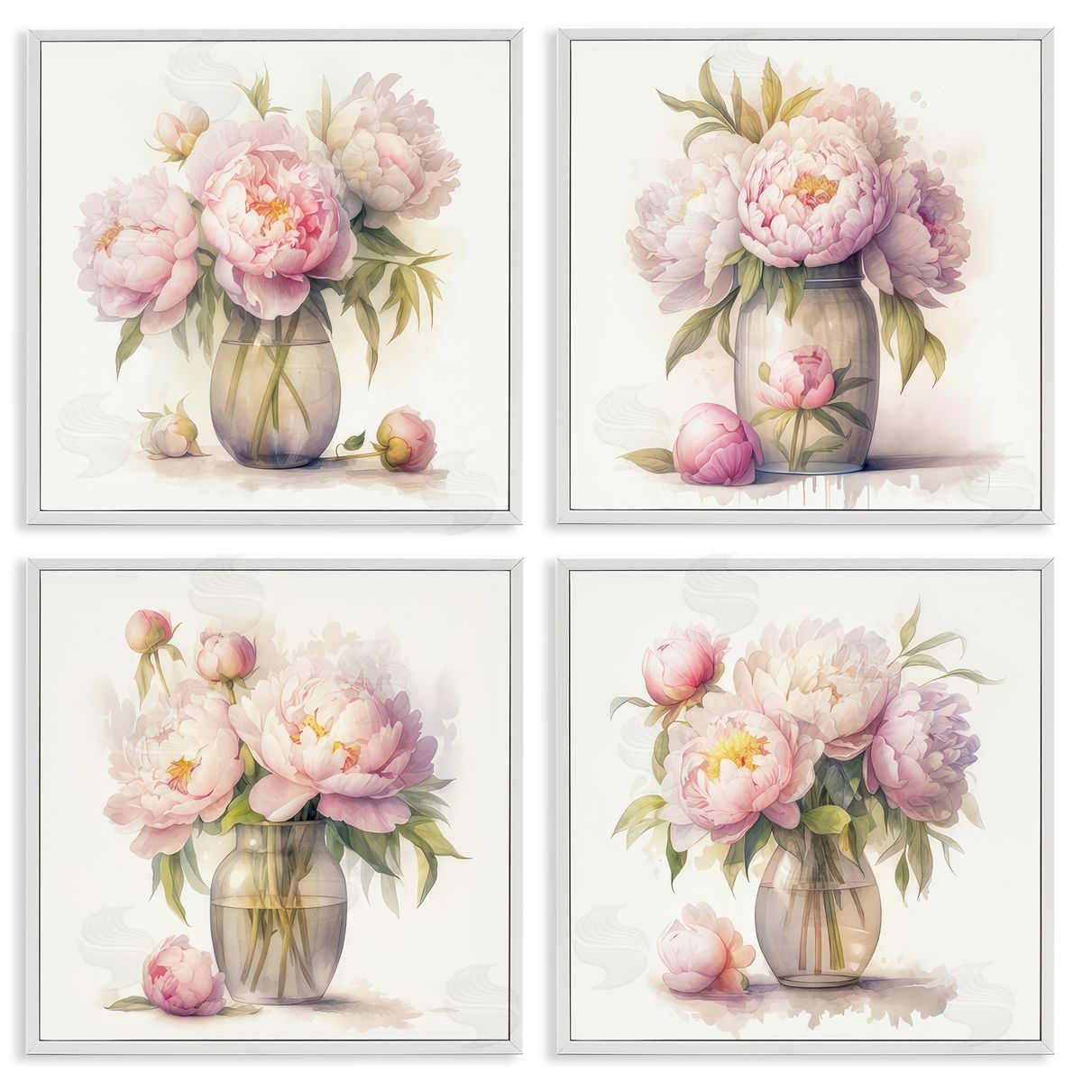 LSR Design Studio Pretty Pink Peonies White Framed Giclee Wall Art Print