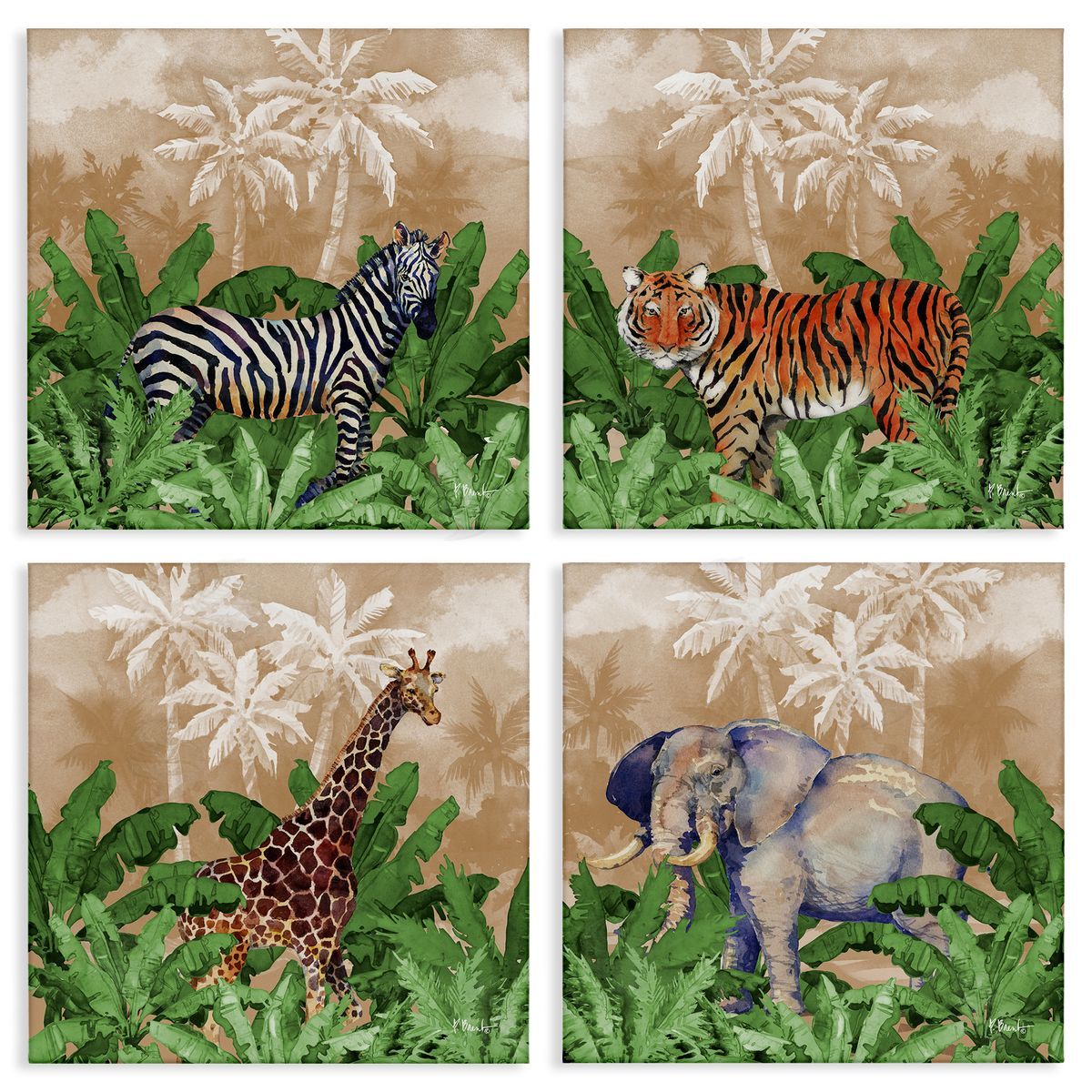 Paul Brent Jungle Animals & Palms Canvas Wall Art Print