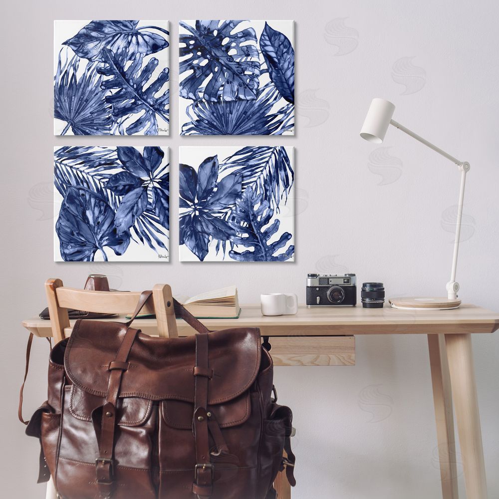 Paul Brent Blue Hued Palm Fronds Canvas Wall Art Print in Room