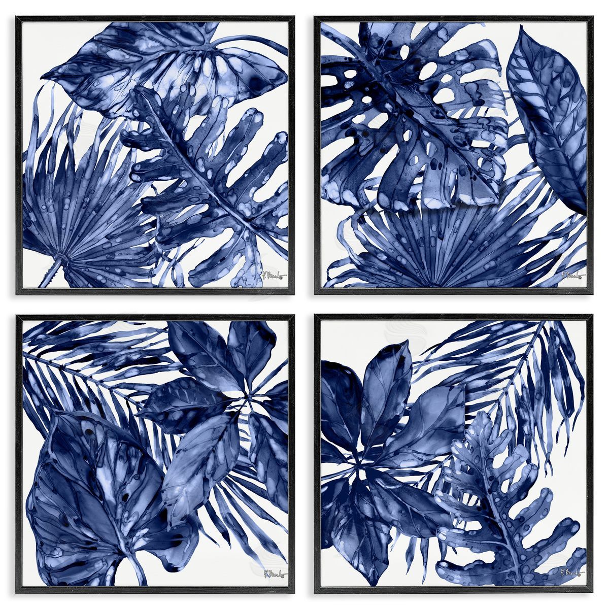 Paul Brent Blue Hued Palm Fronds Black Framed Giclee Wall Art Print