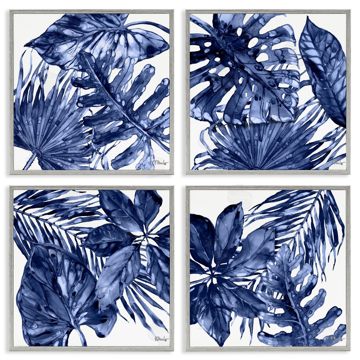 Paul Brent Blue Hued Palm Fronds Gray Framed Giclee Wall Art Print