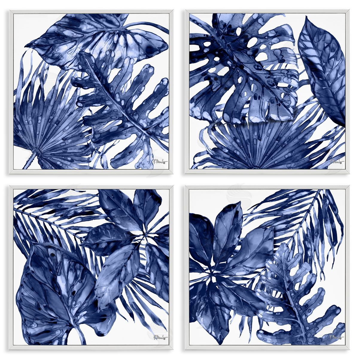 Paul Brent Blue Hued Palm Fronds White Framed Giclee Wall Art Print