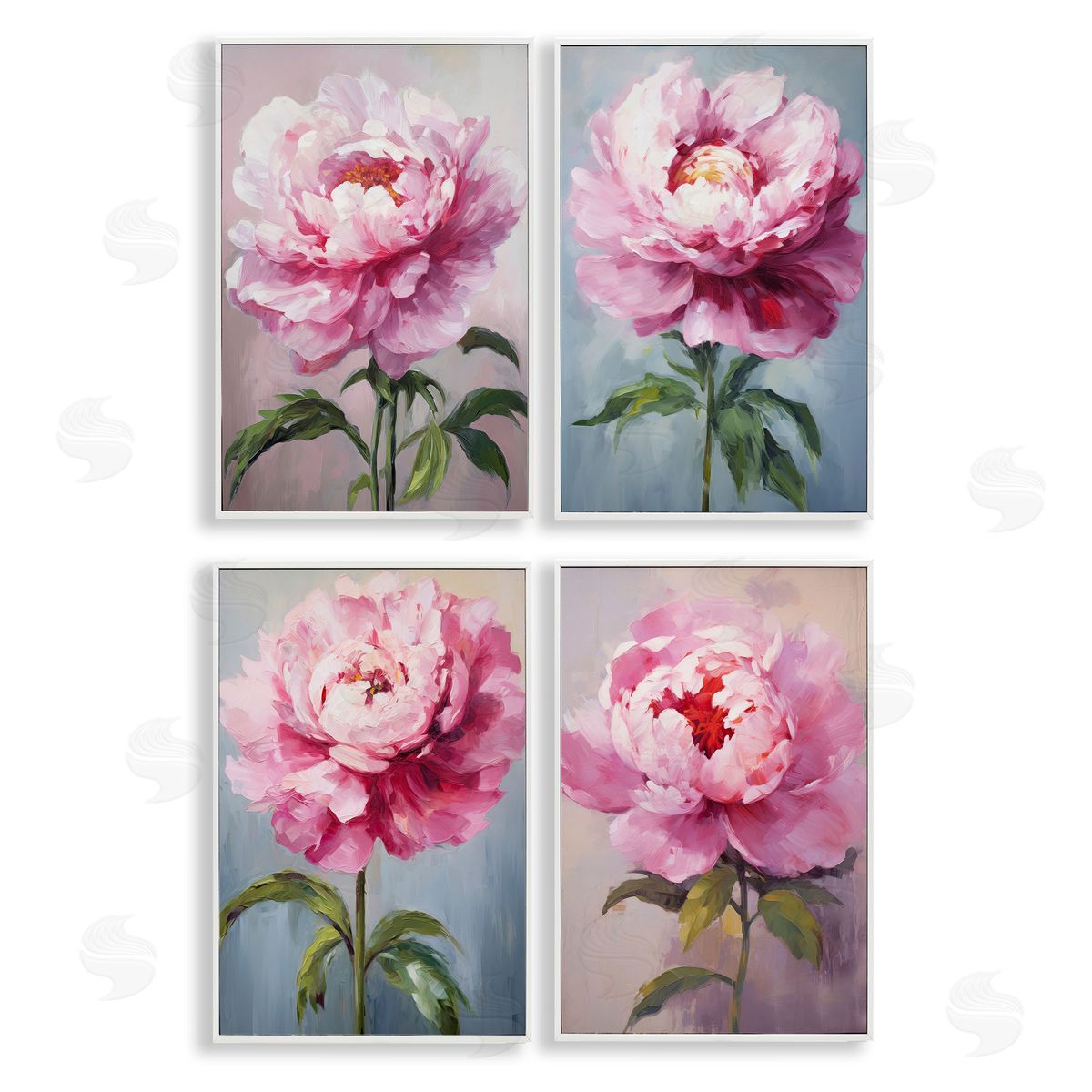 Flushed Pink Florals White Frame Print Wall Art, Home Decor by Petal Prints Design