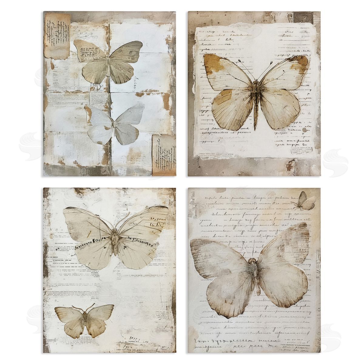 Neutral Vintage Butterflies Canvas Wall Art, Home Decor by RileyB
