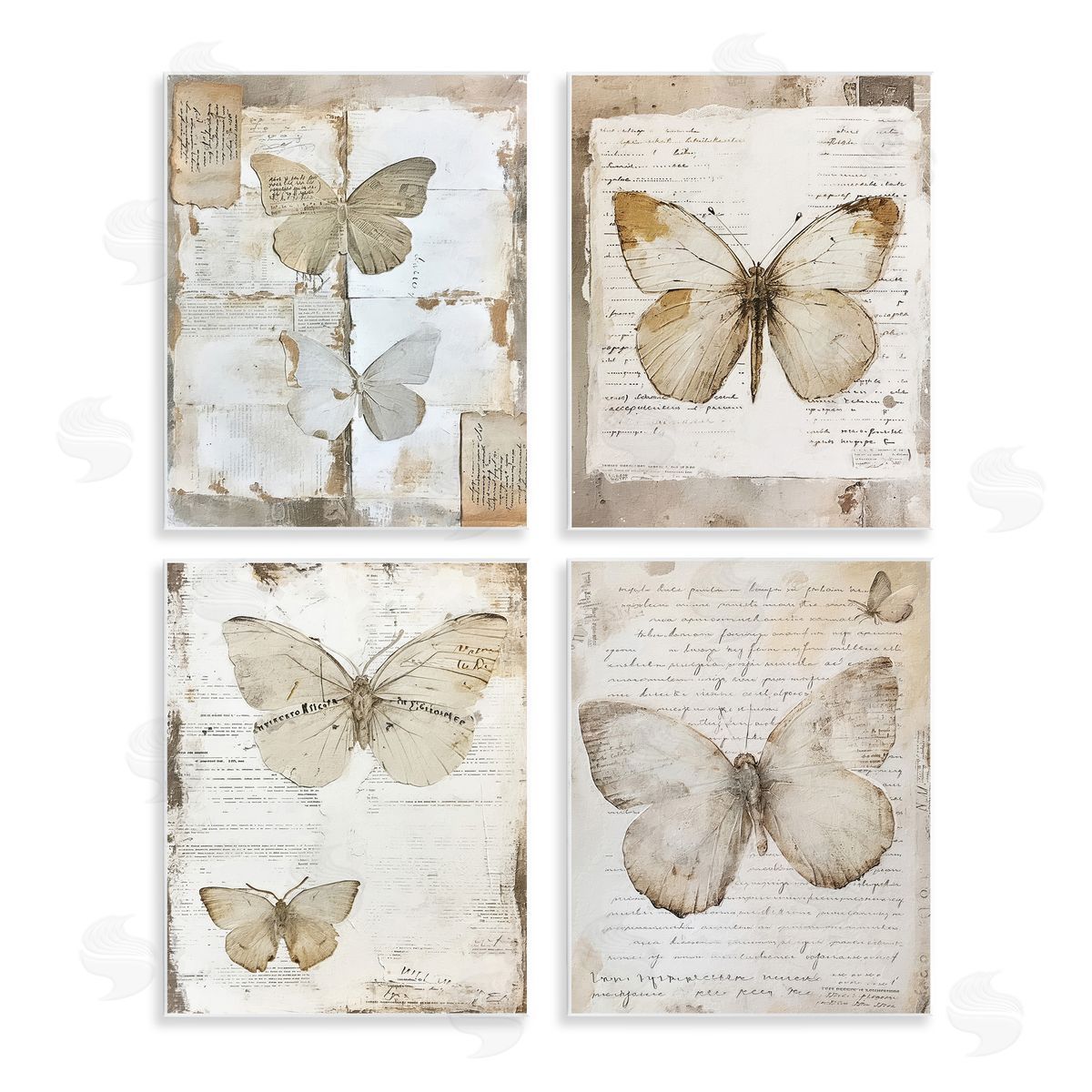 Neutral Vintage Butterflies Wood Plaque Wall Art, Home Decor by RileyB