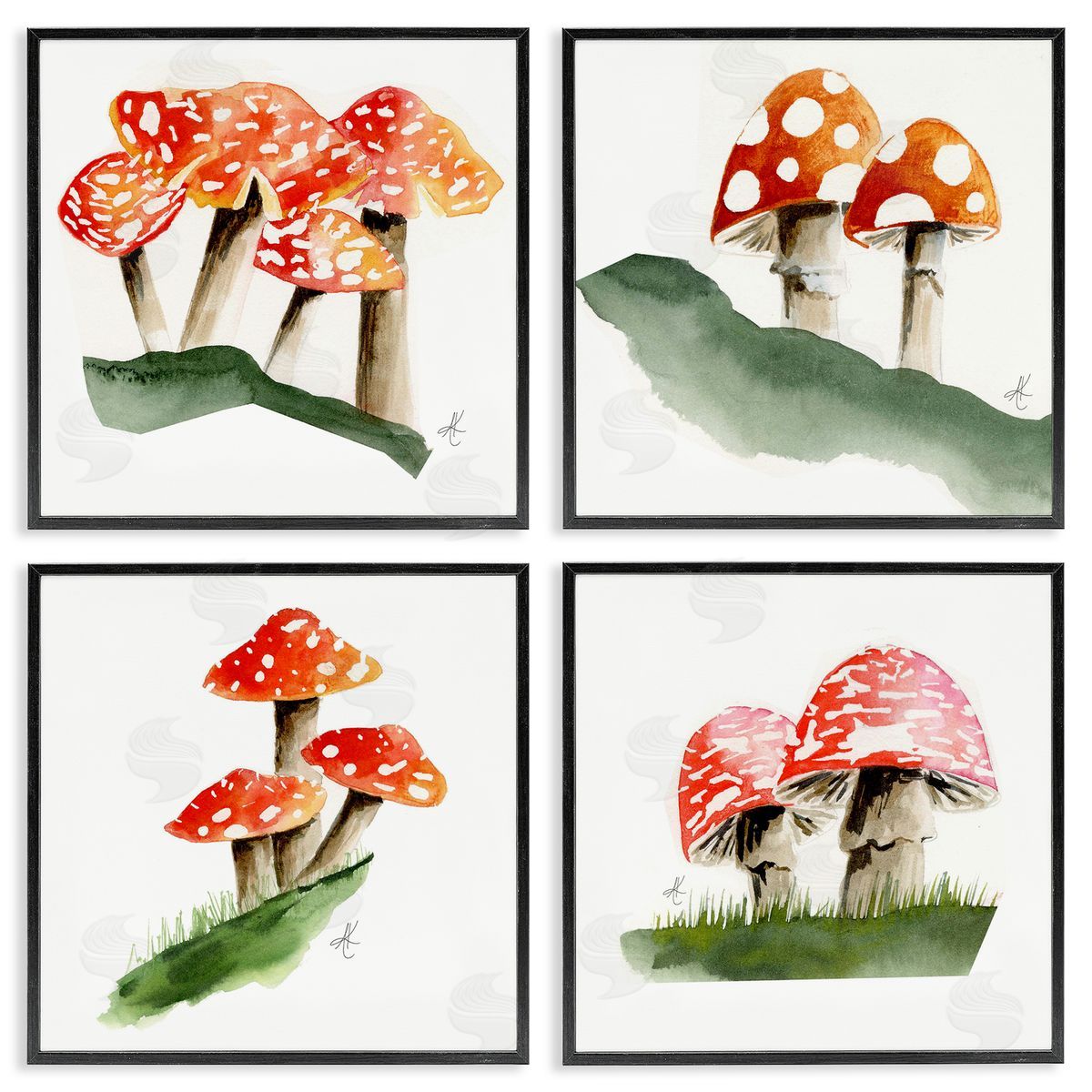 Alexandria Gilbert Kincaid Red Spotted Mushrooms Black Framed Giclee Wall Art Print