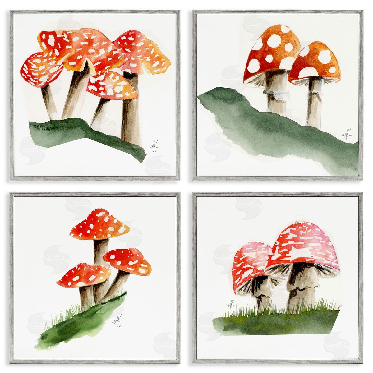 Alexandria Gilbert Kincaid Red Spotted Mushrooms Gray Framed Giclee Wall Art Print