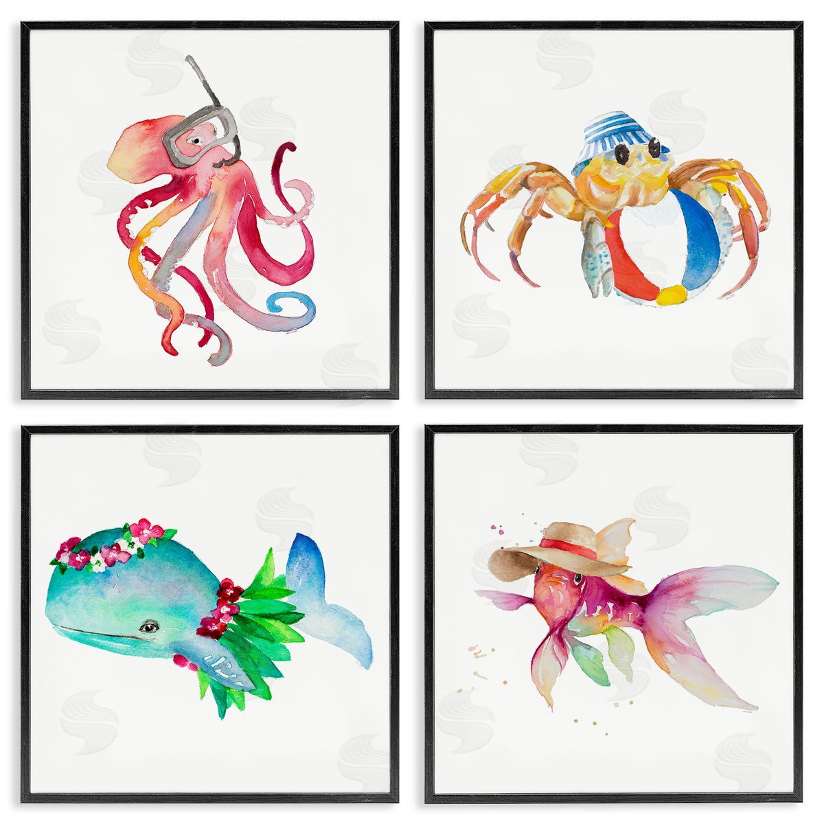 Samantha Carter Sea Creatures at Beach Black Framed Giclee Wall Art Print