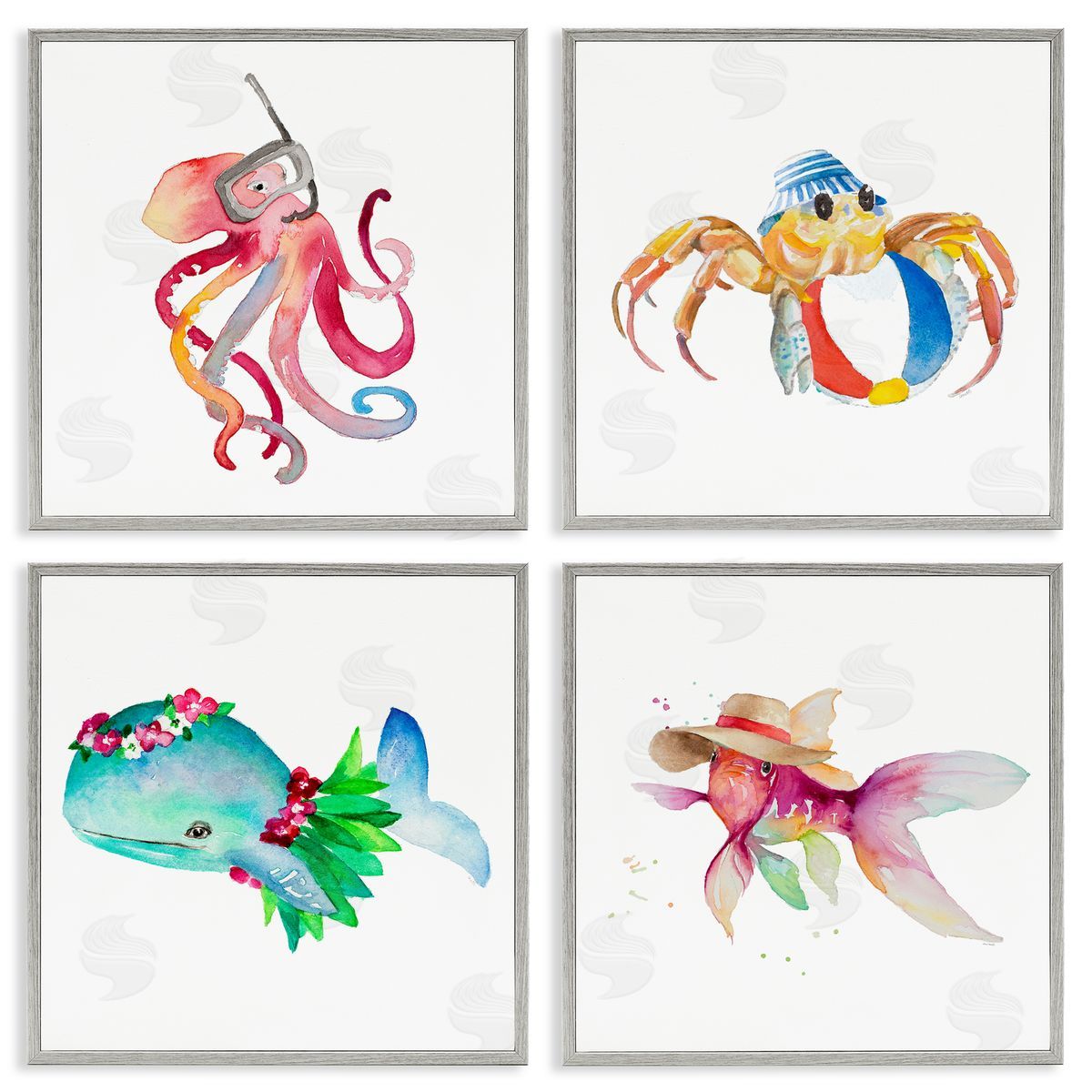 Samantha Carter Sea Creatures at Beach Gray Framed Giclee Wall Art Print