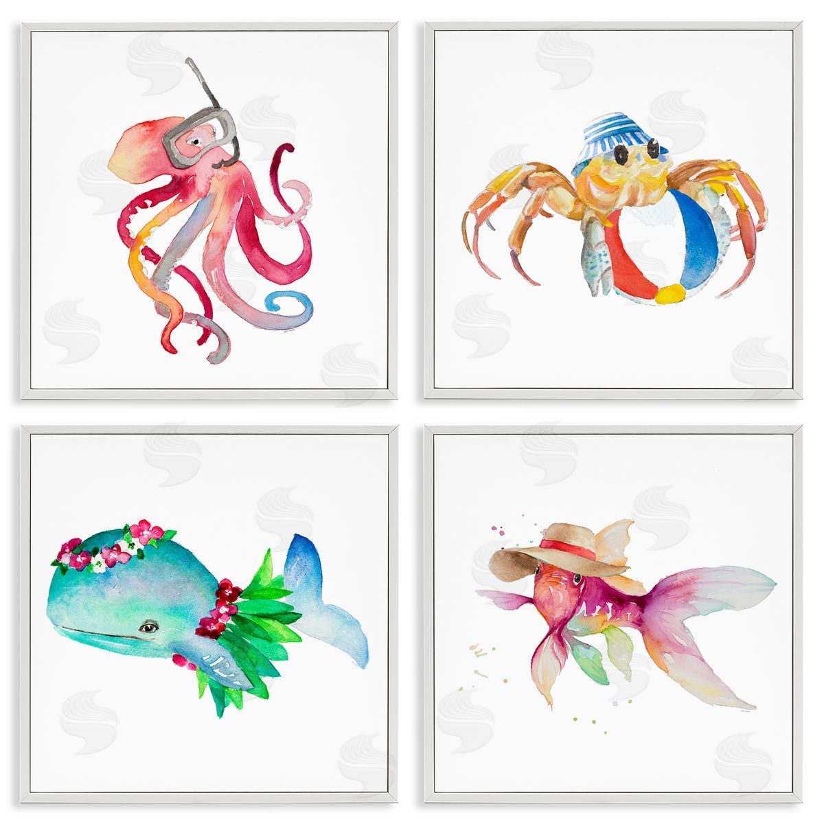 Samantha Carter Sea Creatures at Beach White Framed Giclee Wall Art Print