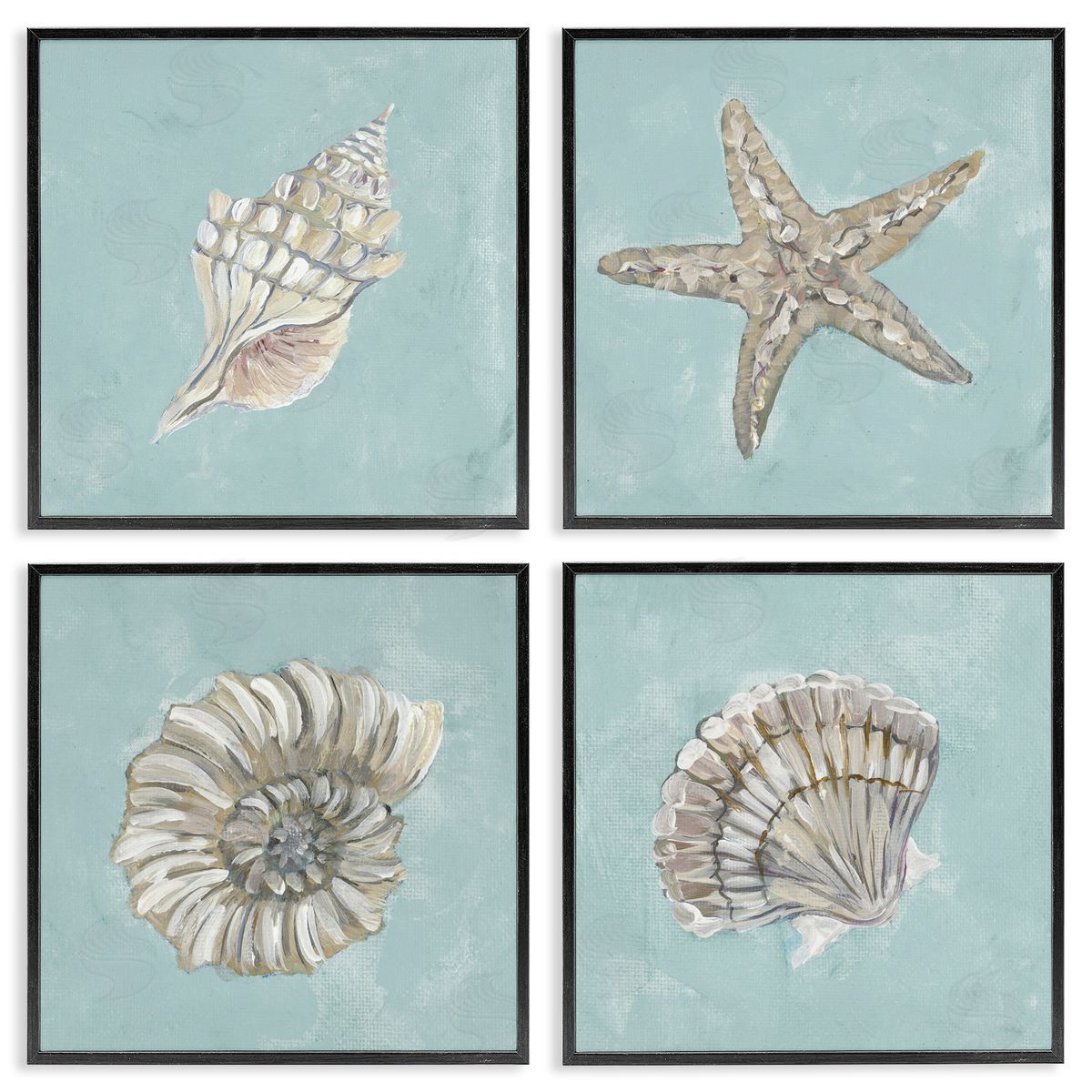 Julie DeRice Beige & Blue Sea Life Black Framed Giclee Wall Art Print