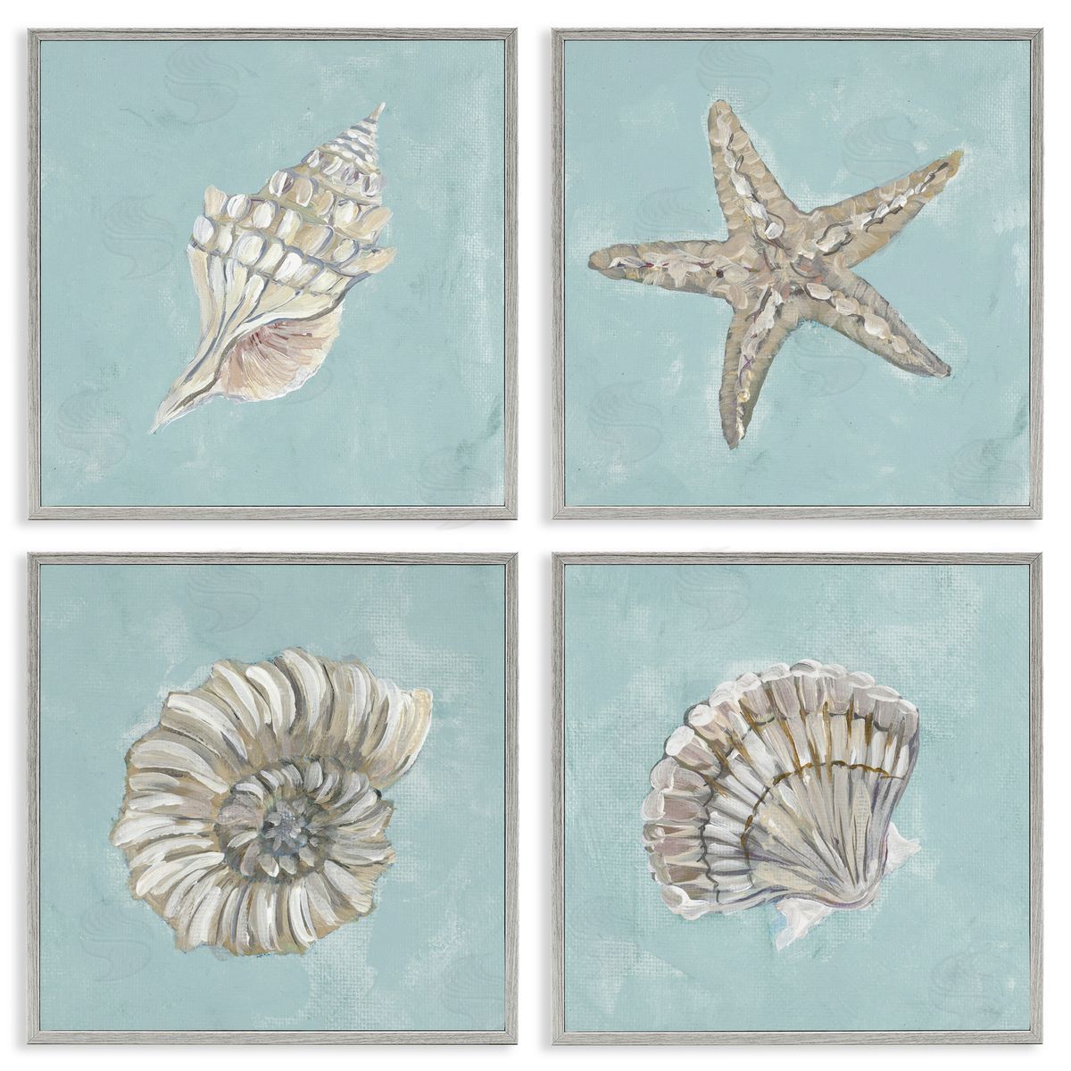 Julie DeRice Beige & Blue Sea Life Gray Framed Giclee Wall Art Print