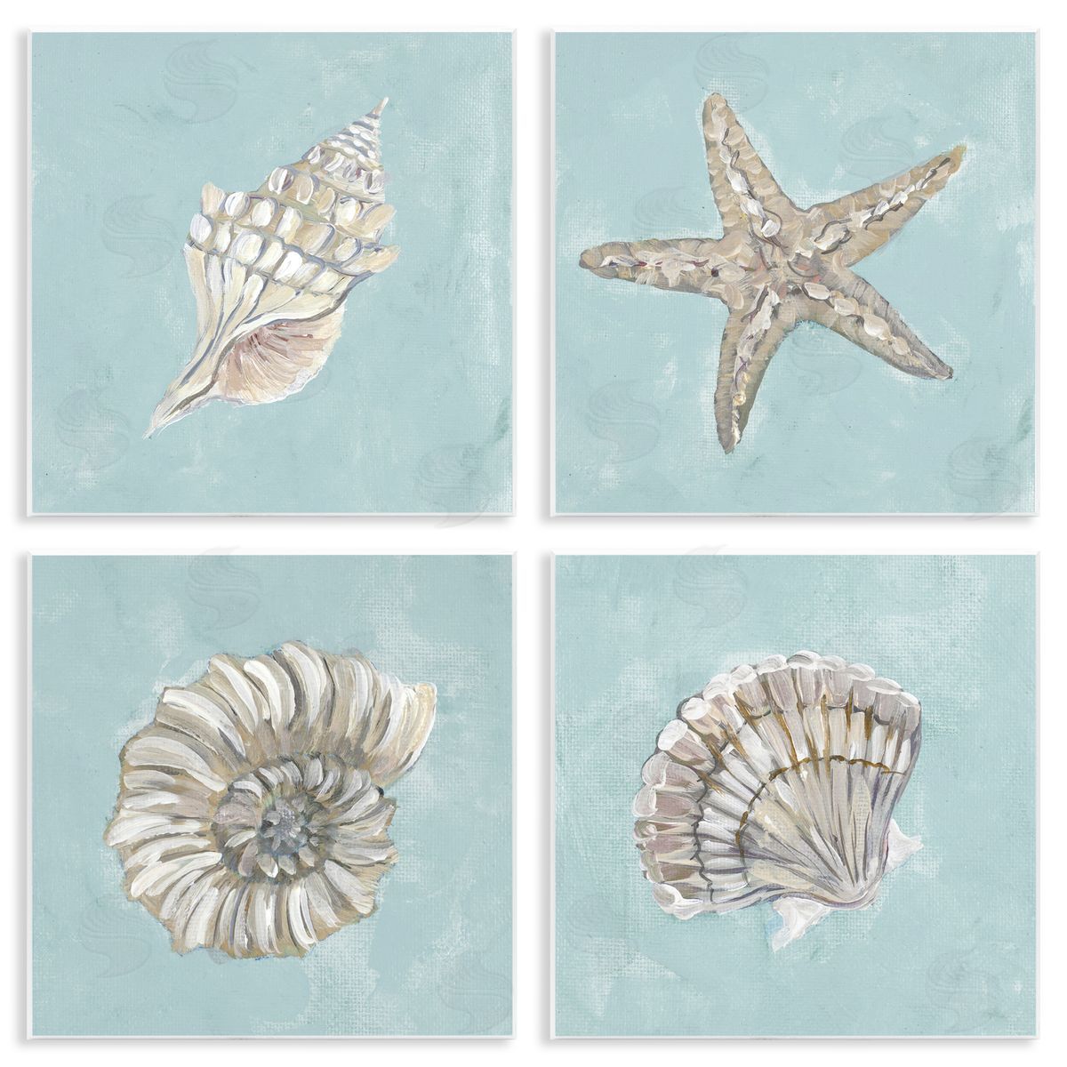Julie DeRice Beige & Blue Sea Life Wooden Wall Plaque Art Print
