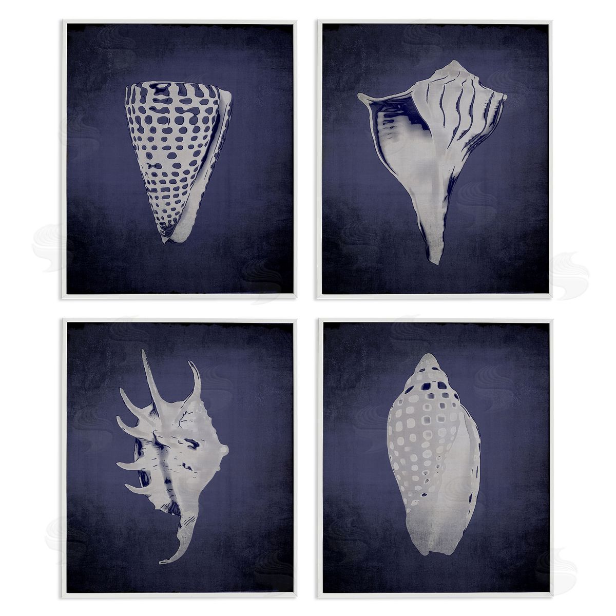 Shells on Indigo Gradient White Frame Print Wall Art, Home Decor by Graffi*tee Studios