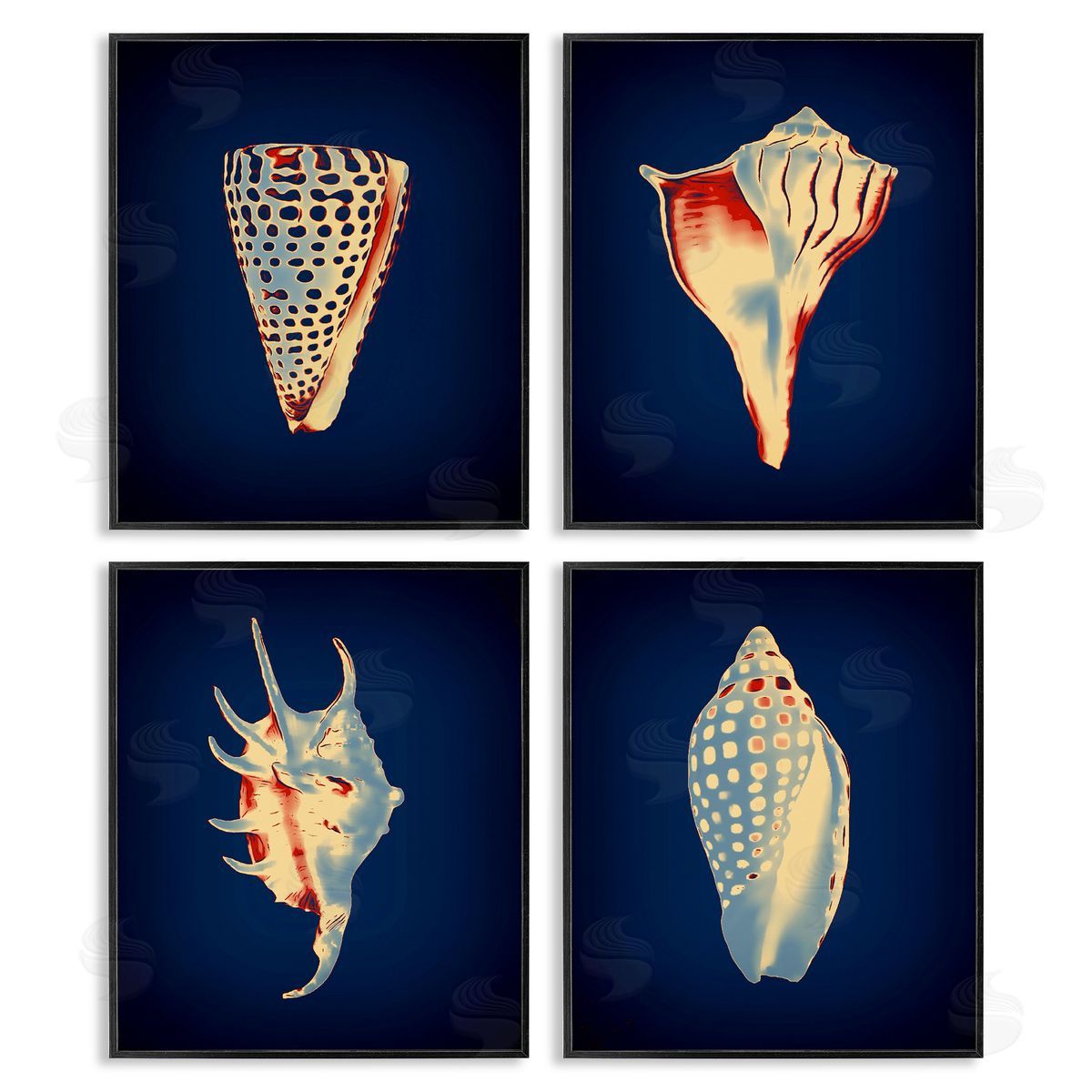 Bright Shells on Indigo Black Frame Print Wall Art, Home Decor by Graffi*tee Studios