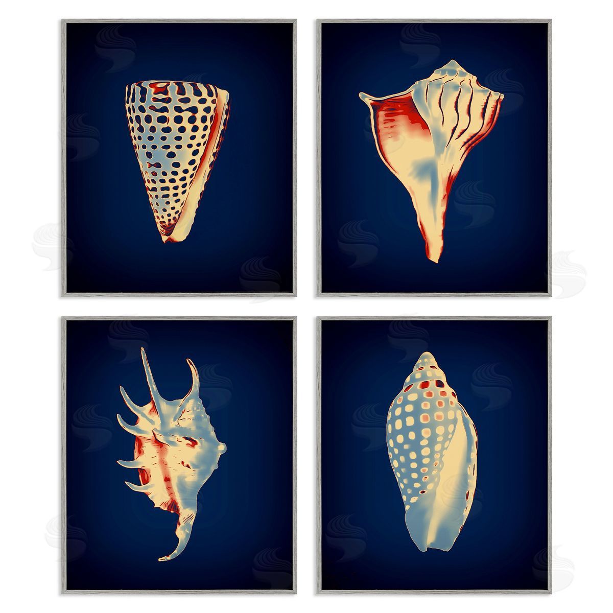 Bright Shells on Indigo Grey Frame Print Wall Art, Home Decor by Graffi*tee Studios