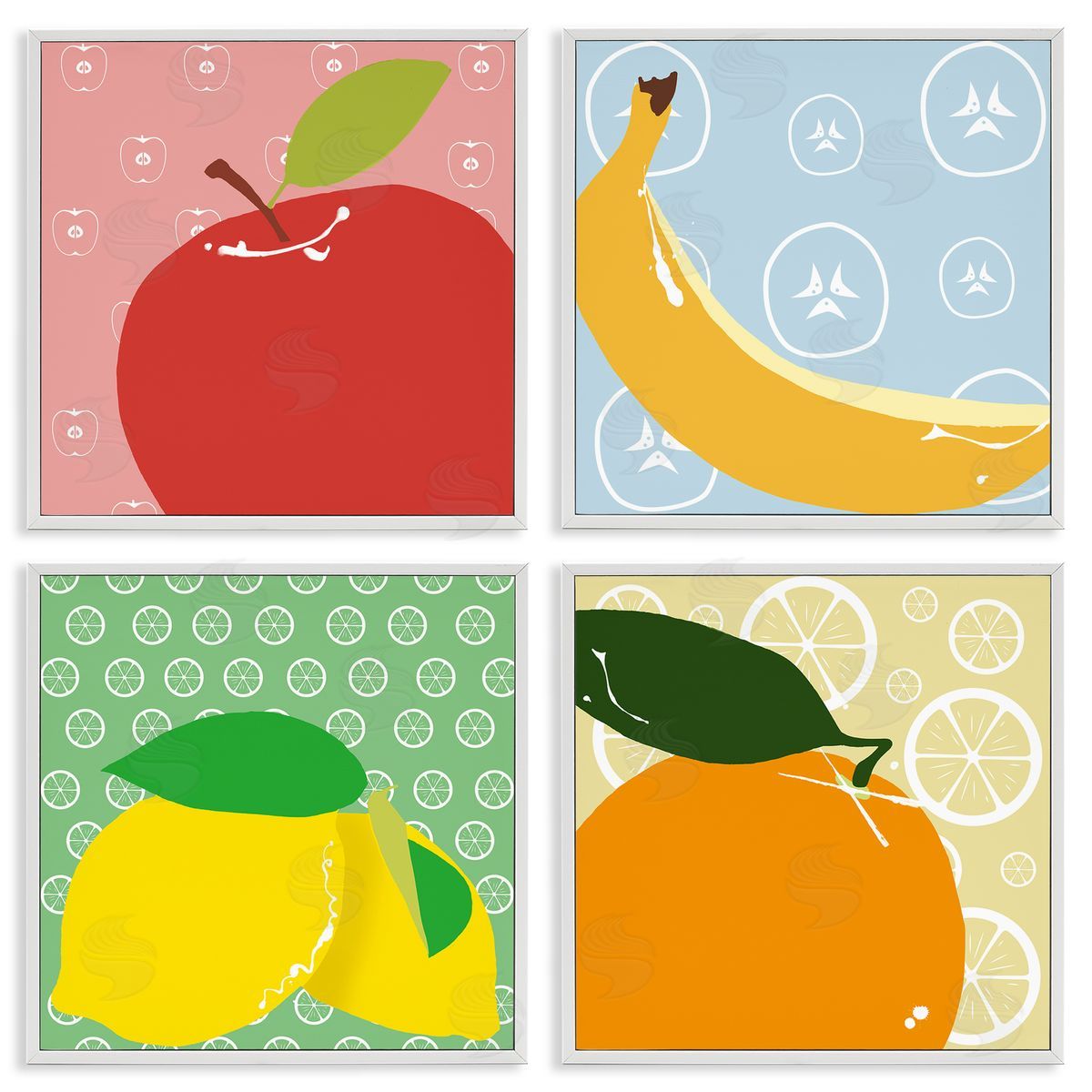 Bright Kitchen Fruits White Frame Print Wall Art, Home Decor by Daniela Santiago