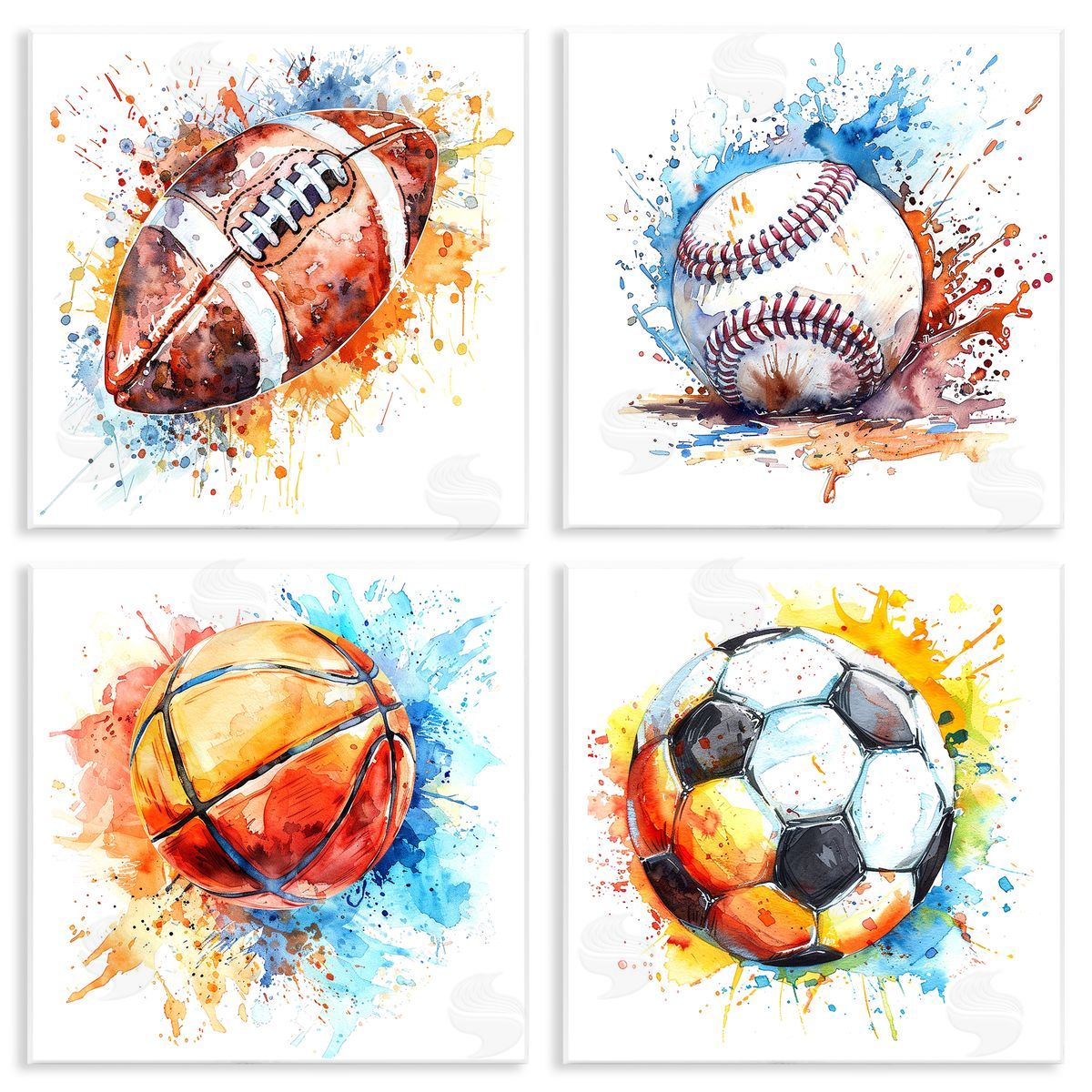 Modern Splash Sports Balls Wood Plaque Wall Art, Home Decor by LSR Design Studio