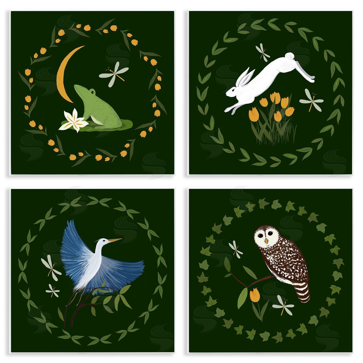 Animals with Circular Wreaths Wood Plaque Wall Art, Home Decor by Michelle Ingari Designs