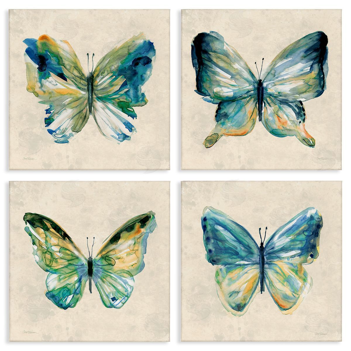 Abstract Green Butterflies Canvas Wall Art, Home Decor by Carol Robinson