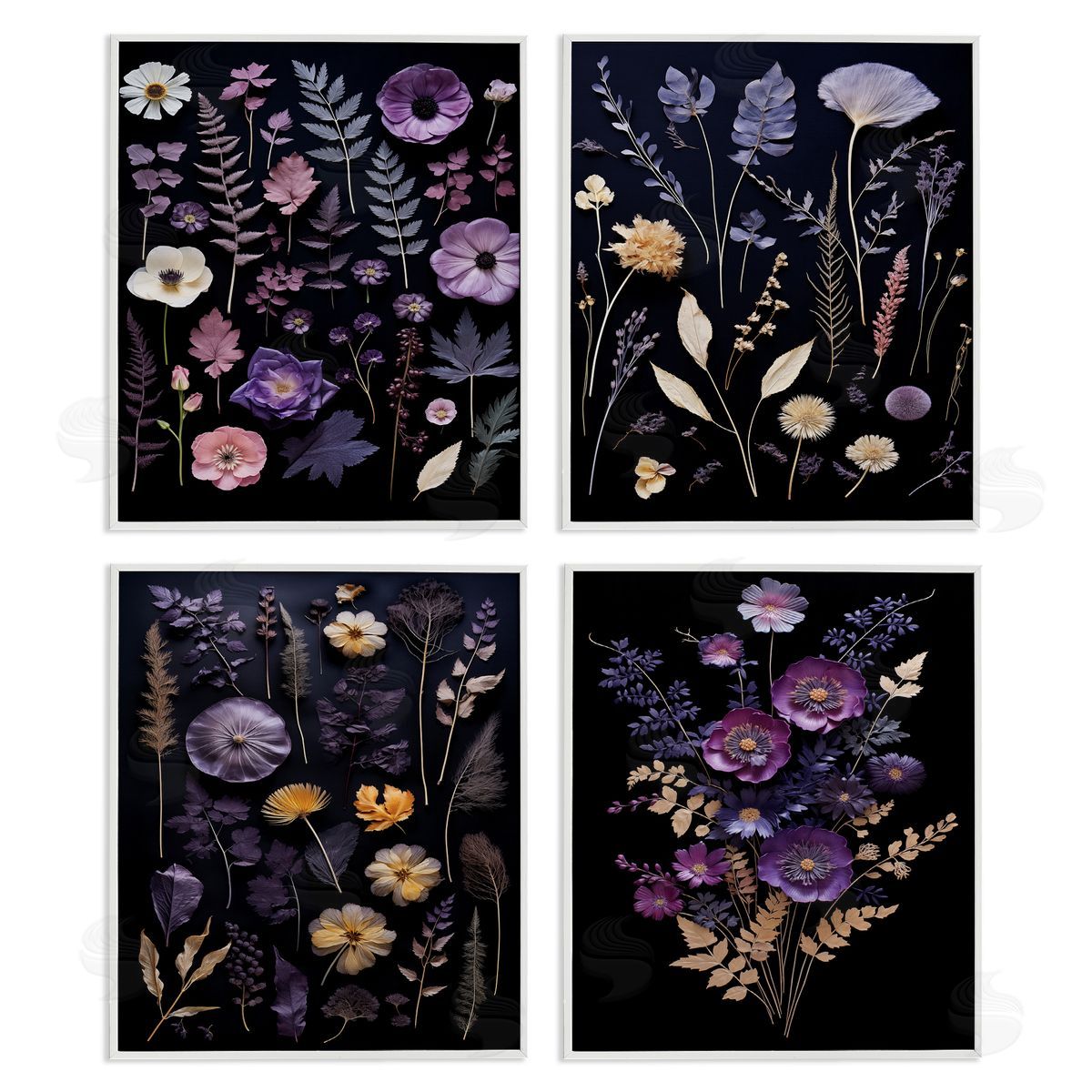 Dimensional Cottage Flower Sprigs White Frame Print Wall Art, Home Decor by Heidi Kuntz