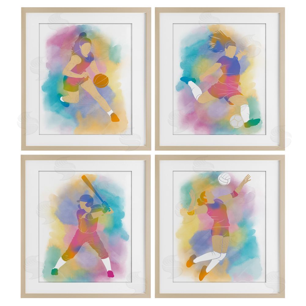 Marcus Prime Colorful Women's Sports Birch Framed Print Under Glass Set