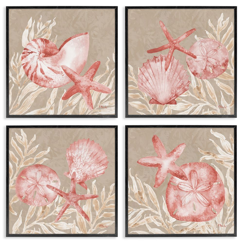 Paul Brent Tampico Shells in Peach Black Framed Giclee Art Set