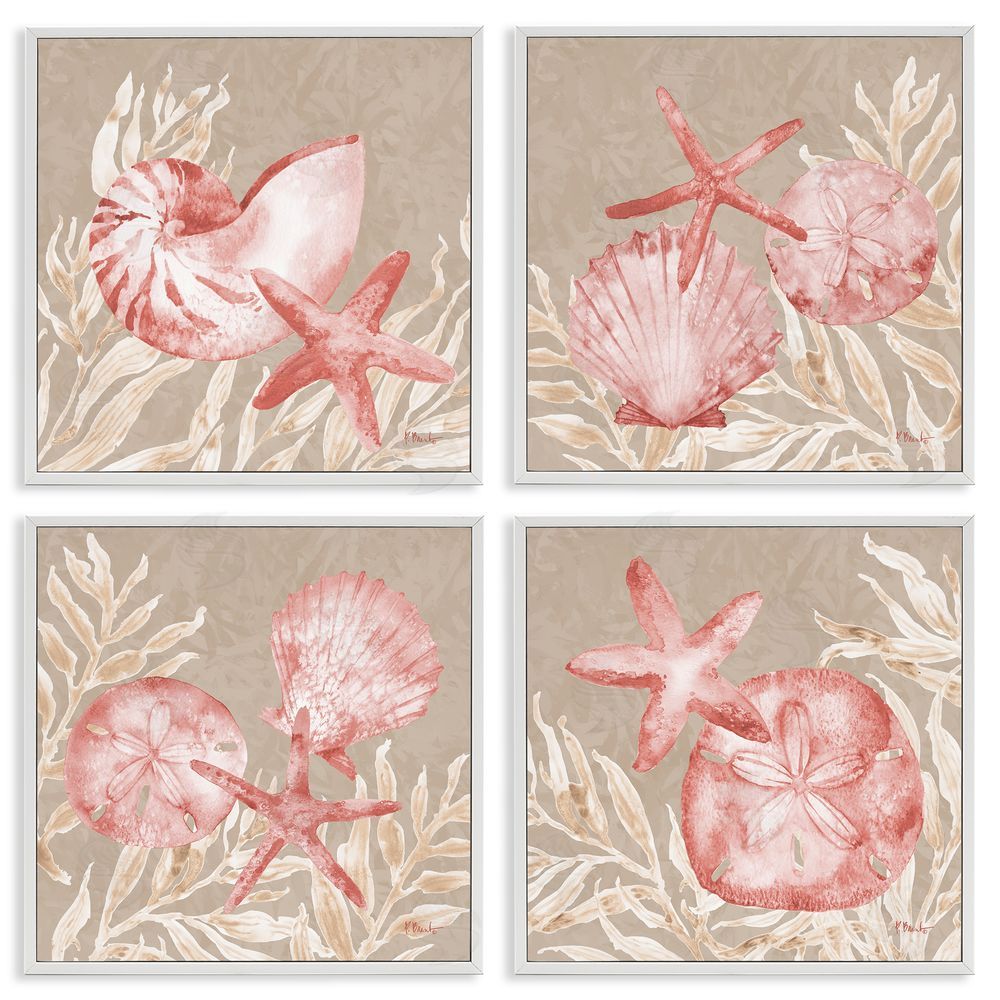 Paul Brent Tampico Shells in Peach White Frame Giclee Art Set