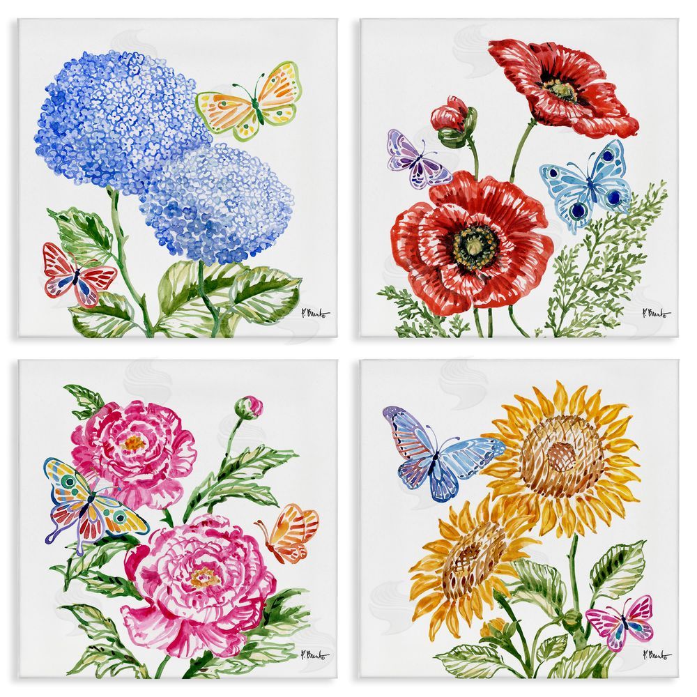 Paul Brent Brushstroke Florals & Butterflies Canvas Wall Art Set