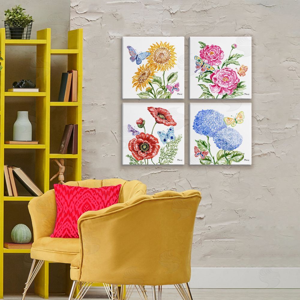 Paul Brent Brushstroke Florals & Butterflies Printed Wall Art Set in Room