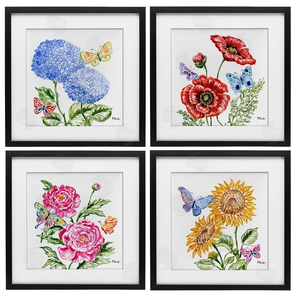 Paul Brent Brushstroke Florals & Butterflies Black Framed Print Under Glass Set