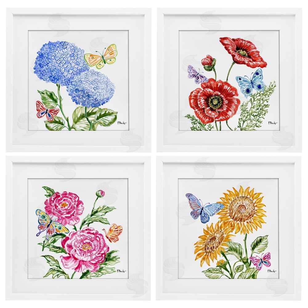 Paul Brent Brushstroke Florals & Butterflies White Framed Print Under Glass Set