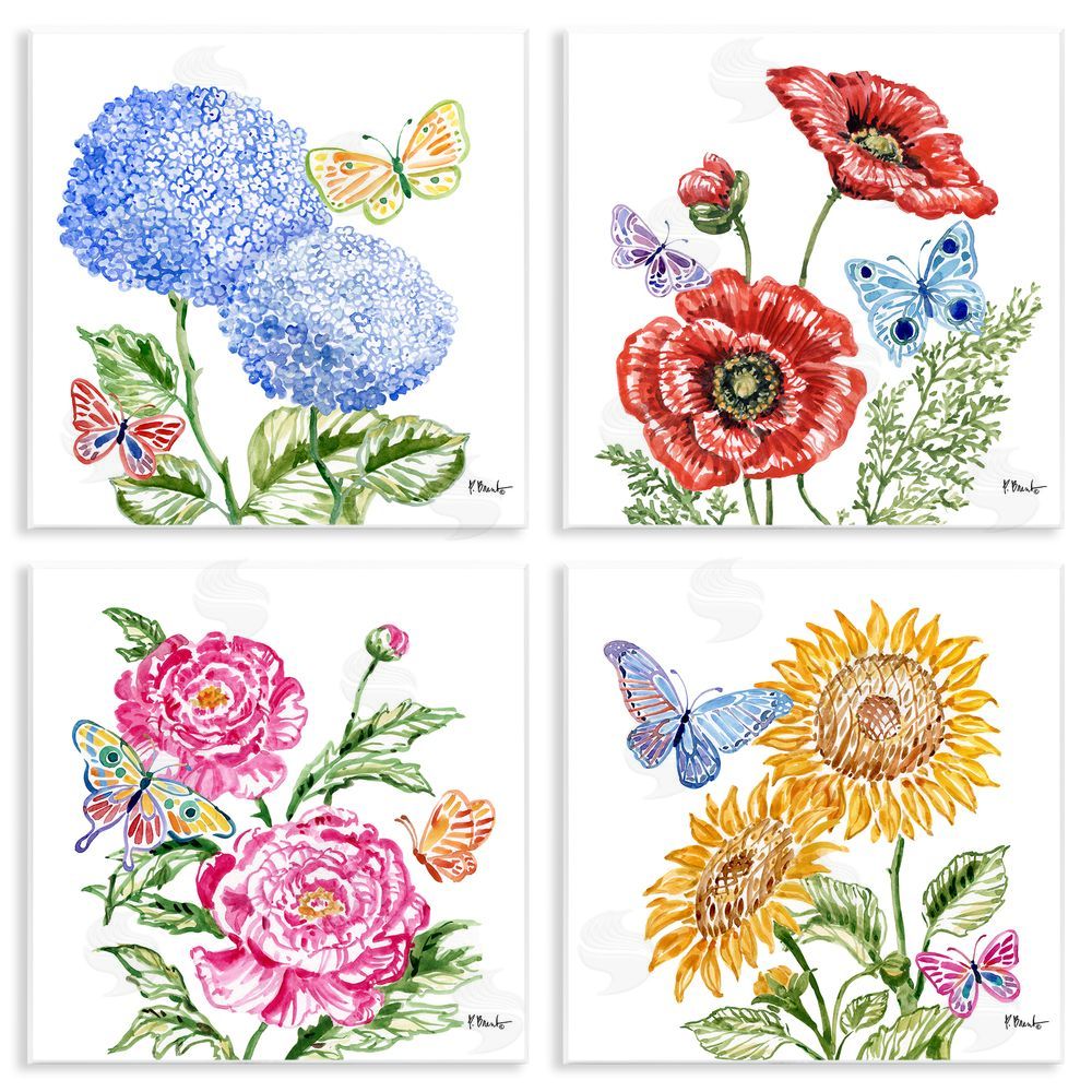 Paul Brent Brushstroke Florals & Butterflies Wall Plaque Printed Art Set