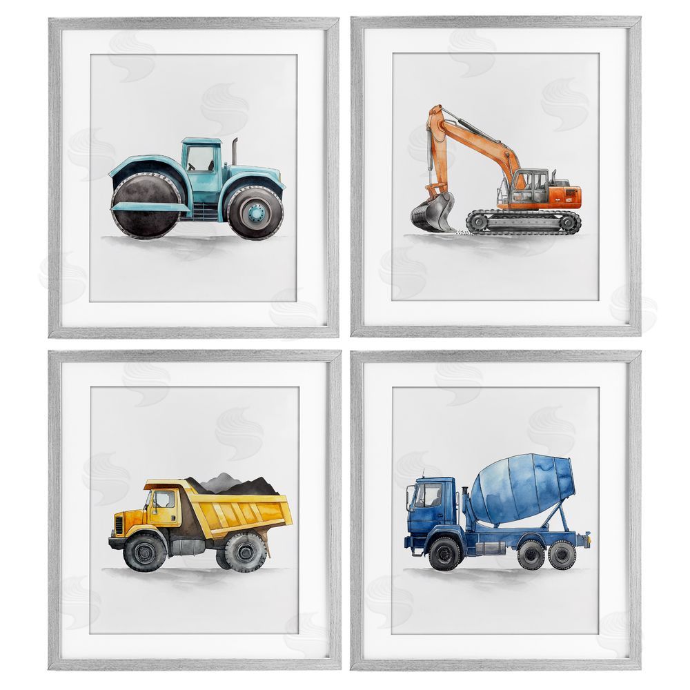 Christine Simpson Art Working Trucks Machinery Gray Framed Print Under Glass with White Mat Wall Art