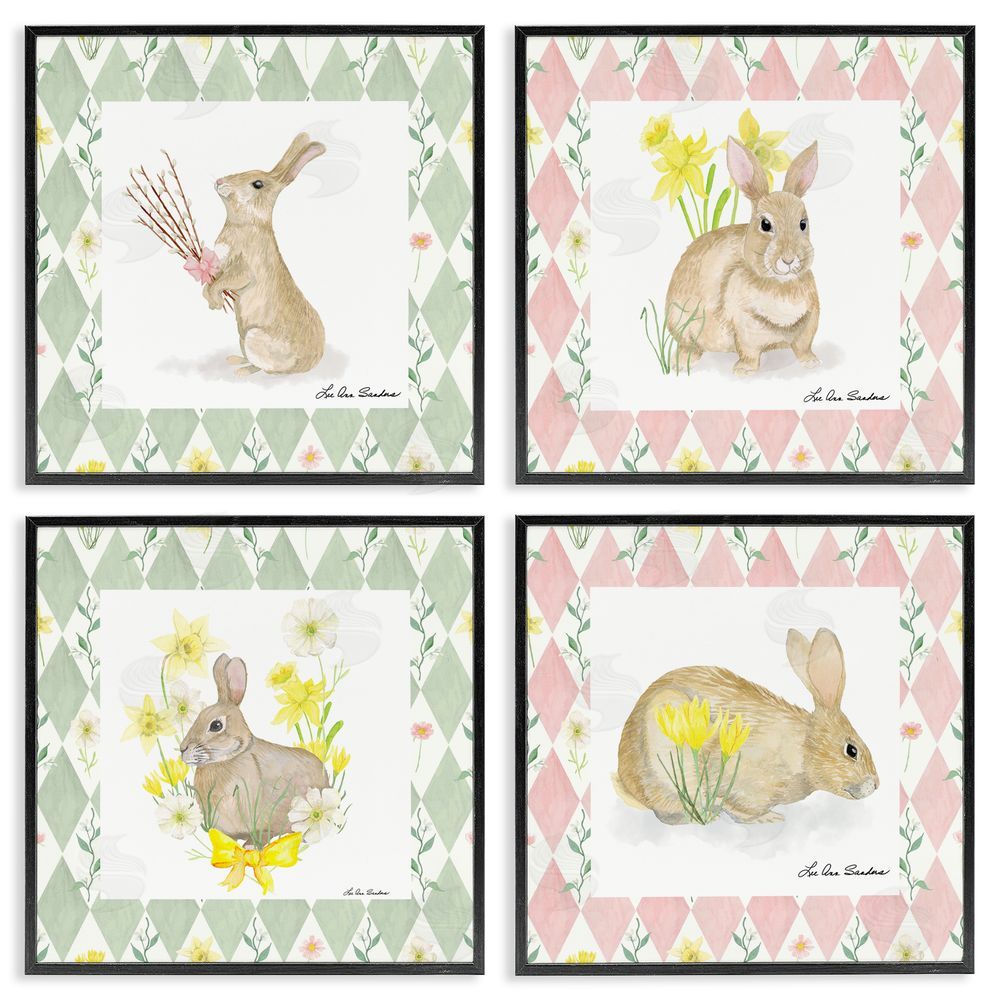 Lee Ann Sanders Spring Bunnies on Argyle Black Framed Giclee Print Wall Art