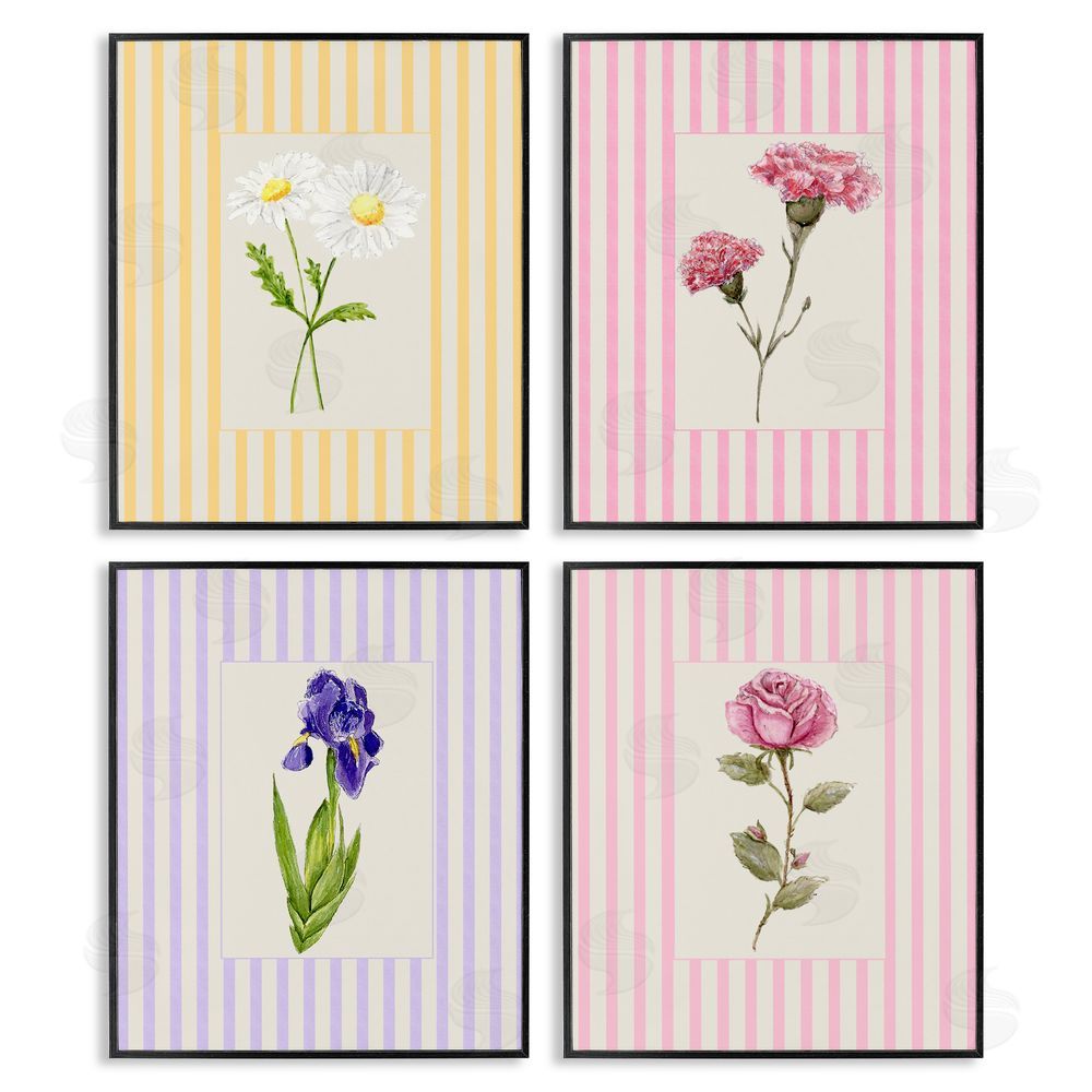 Lisa Wehmeyer Cottage Stripe Sprigs Black Framed Giclee Print Wall Art