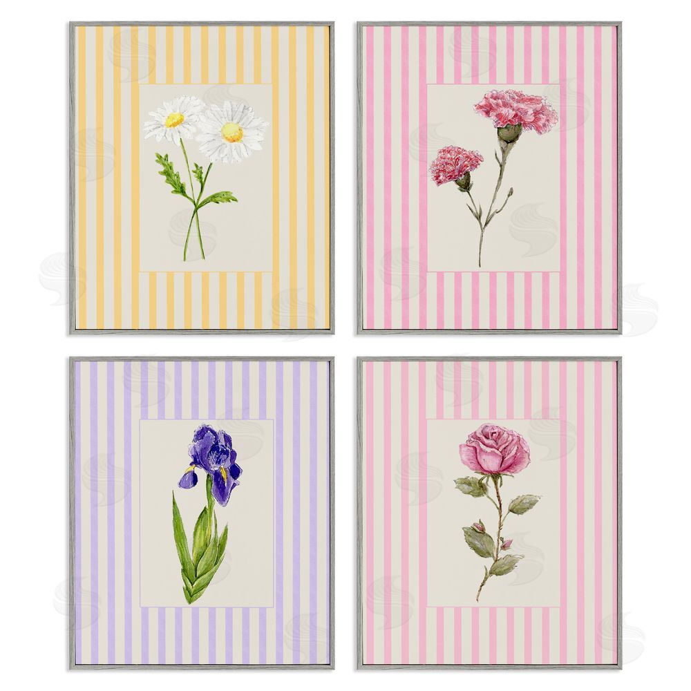 Lisa Wehmeyer Cottage Stripe Sprigs Gray Framed Giclee Print Wall Art