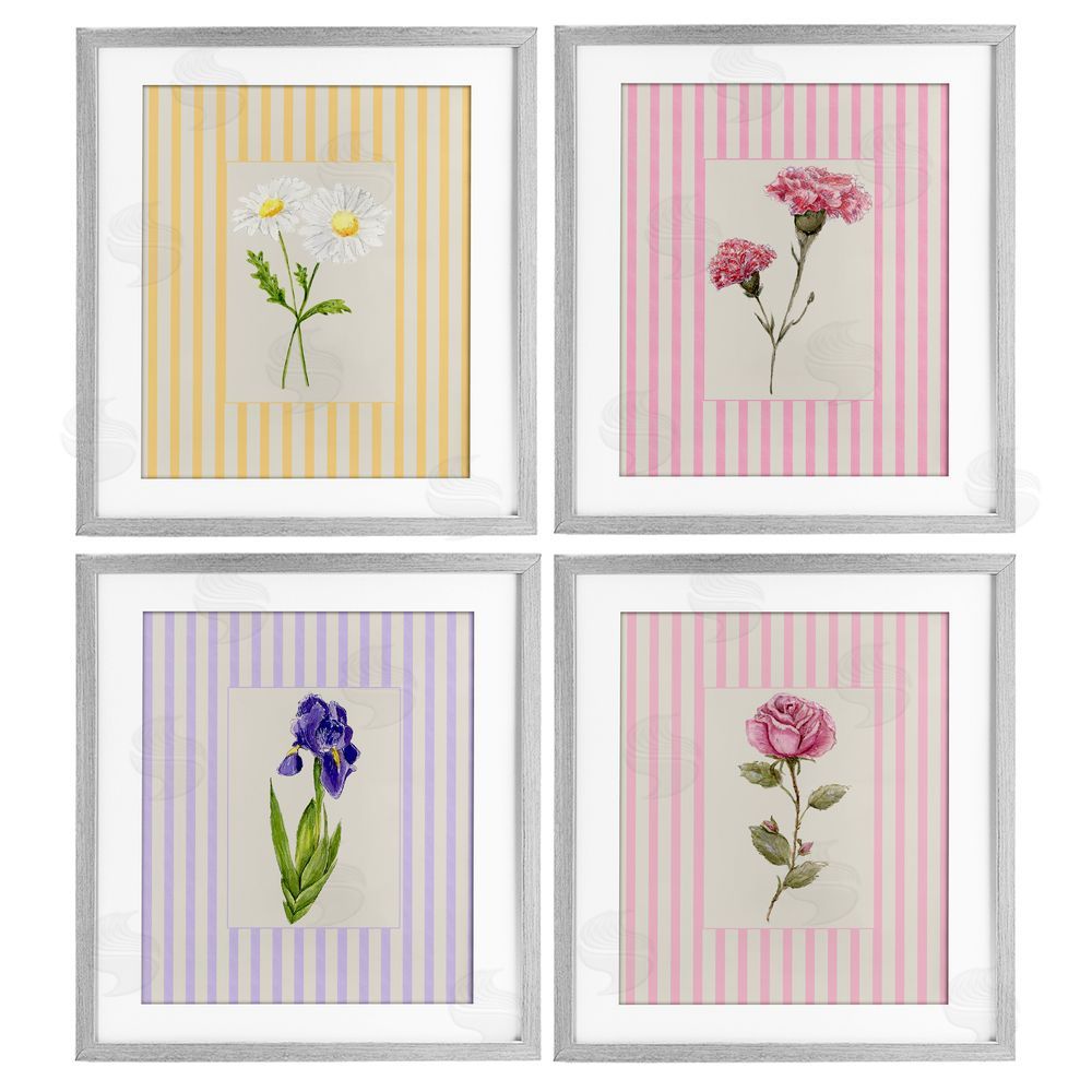 Lisa Wehmeyer Cottage Stripe Sprigs Gray Framed Print Under Glass Wall Art