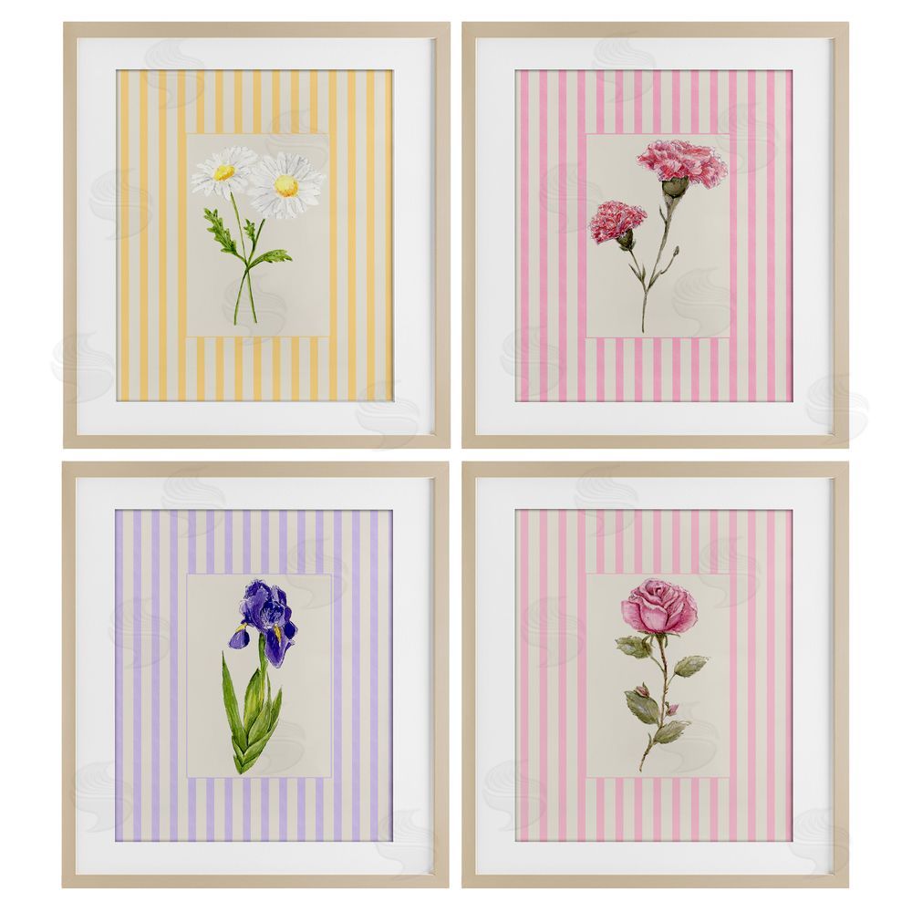 Lisa Wehmeyer Cottage Stripe Sprigs Brown Framed Print Under Glass Wall Art