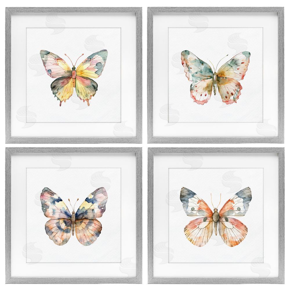 Kim Allen Watercolor Butterfly Forms Gray Framed Print Under Glass Wall Art