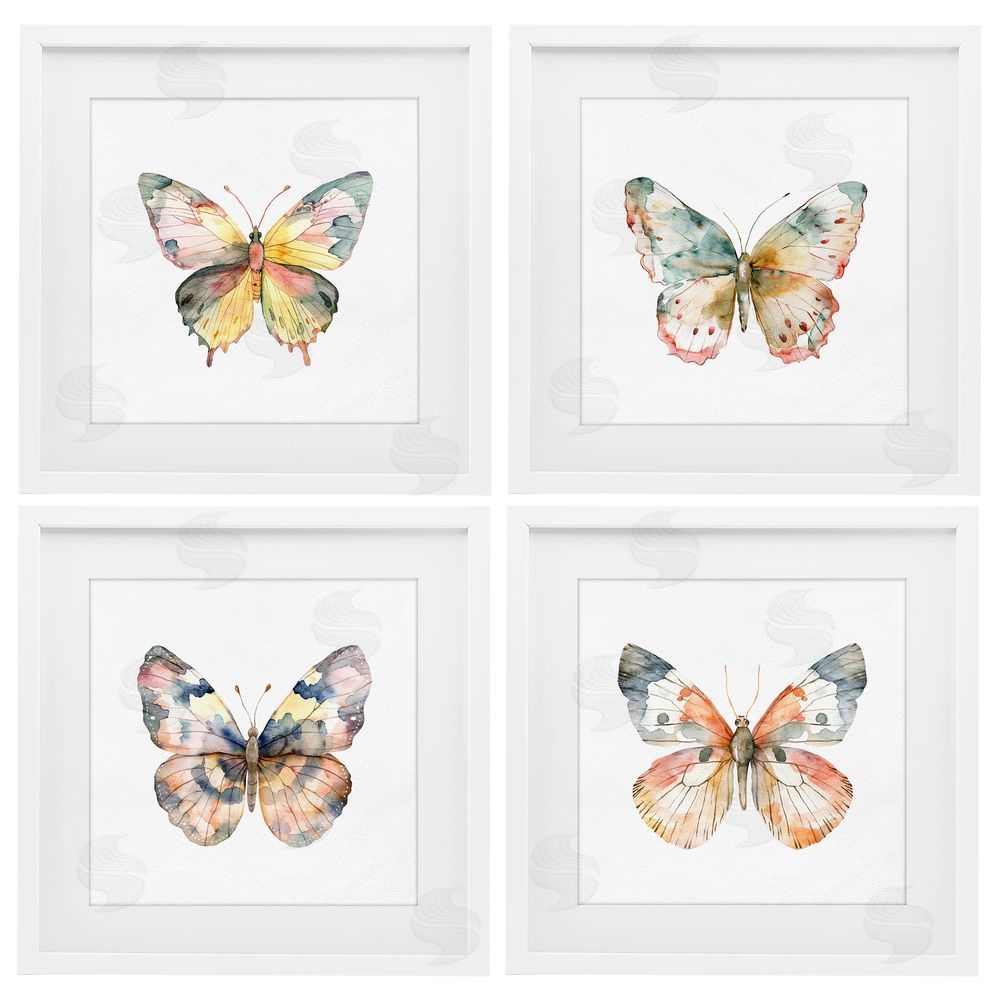 Kim Allen Watercolor Butterfly Forms White Framed Print Under Glass Wall Art