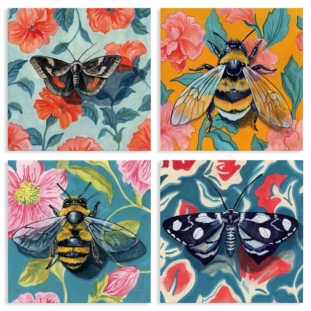 Kate Jarvik Birch Insects on Flower Patterns Stretched Canvas Wall Art Print