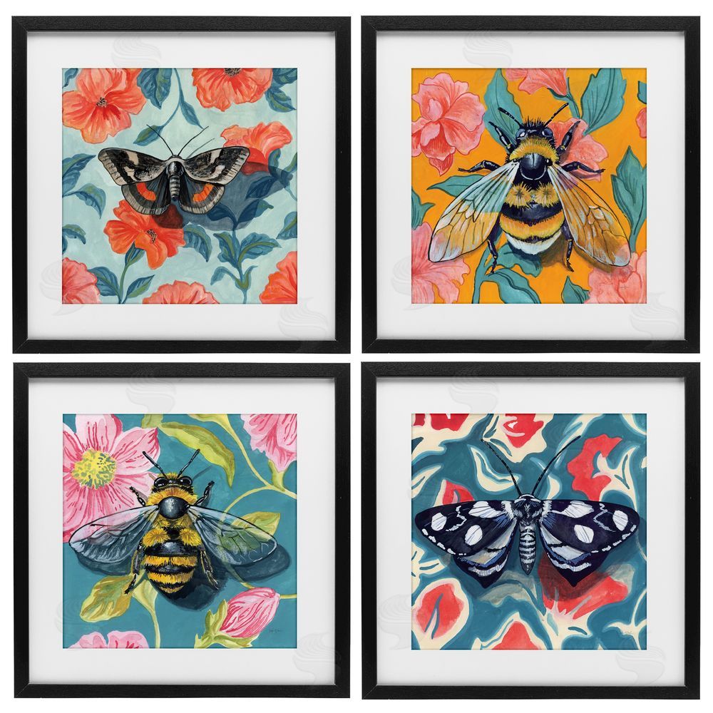 Kate Jarvik Birch Insects on Flower Patterns Black Framed Print Under Glass Wall Art