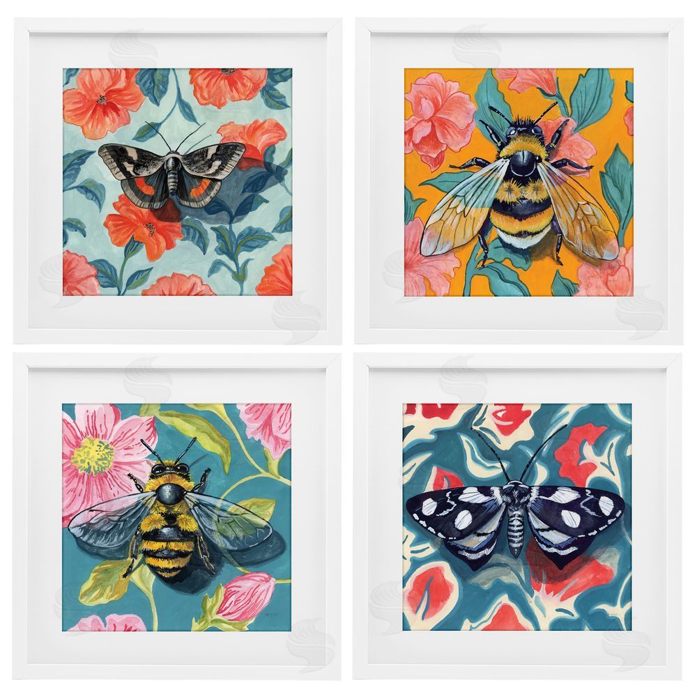 Kate Jarvik Birch Insects on Flower Patterns White Framed Print Under Glass Wall Art