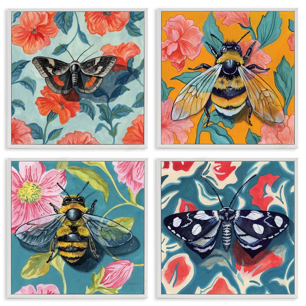 Kate Jarvik Birch Insects on Flower Patterns White Framed Giclee Wall Art Print