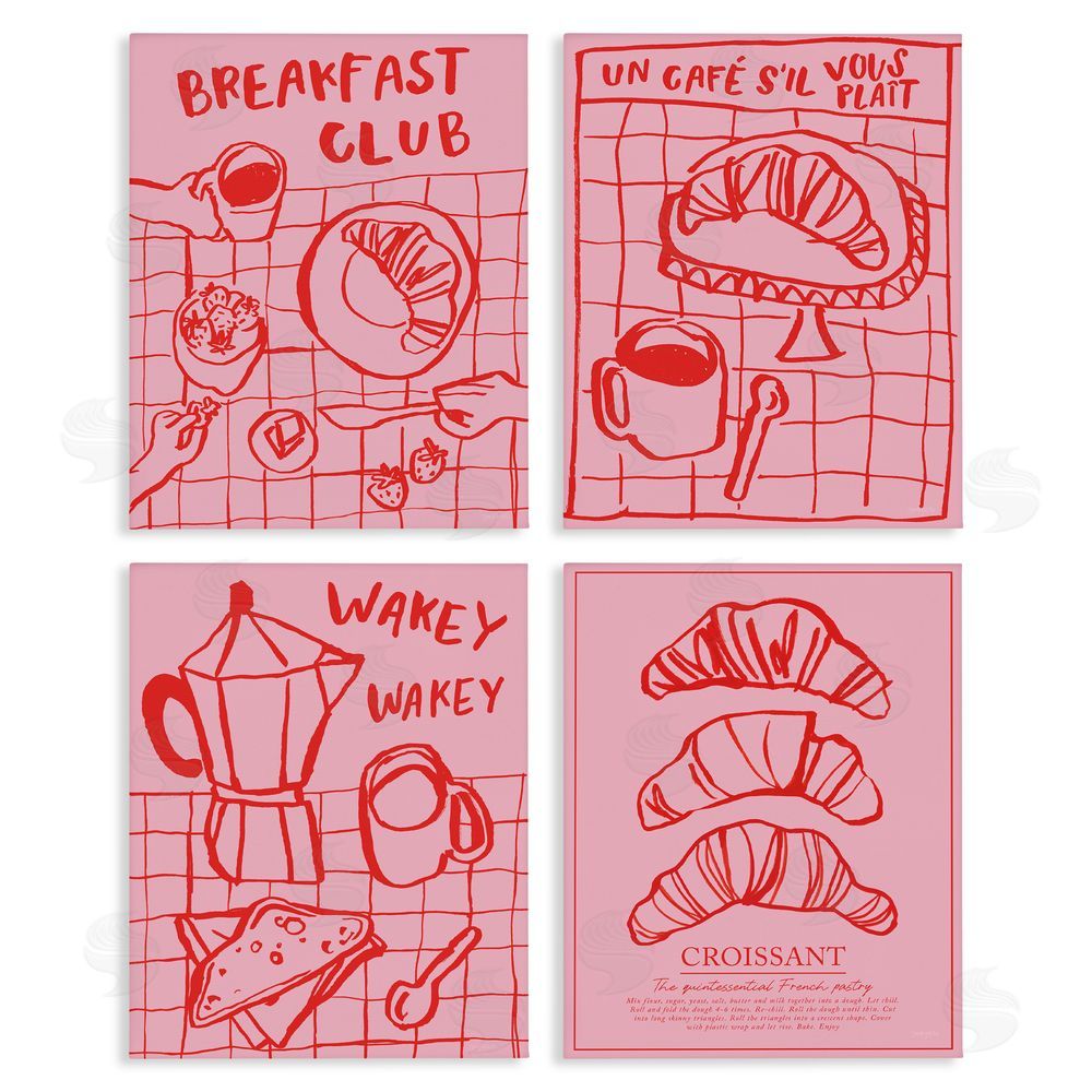 Jenaya Jackson Pink & Red Breakfast Doodles Stretched Canvas Wall Art Print