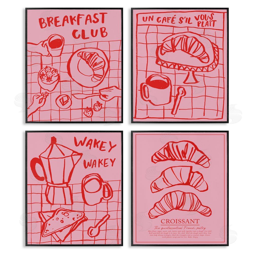 Jenaya Jackson Pink & Red Breakfast Doodles Black Framed Giclee Wall Art Print