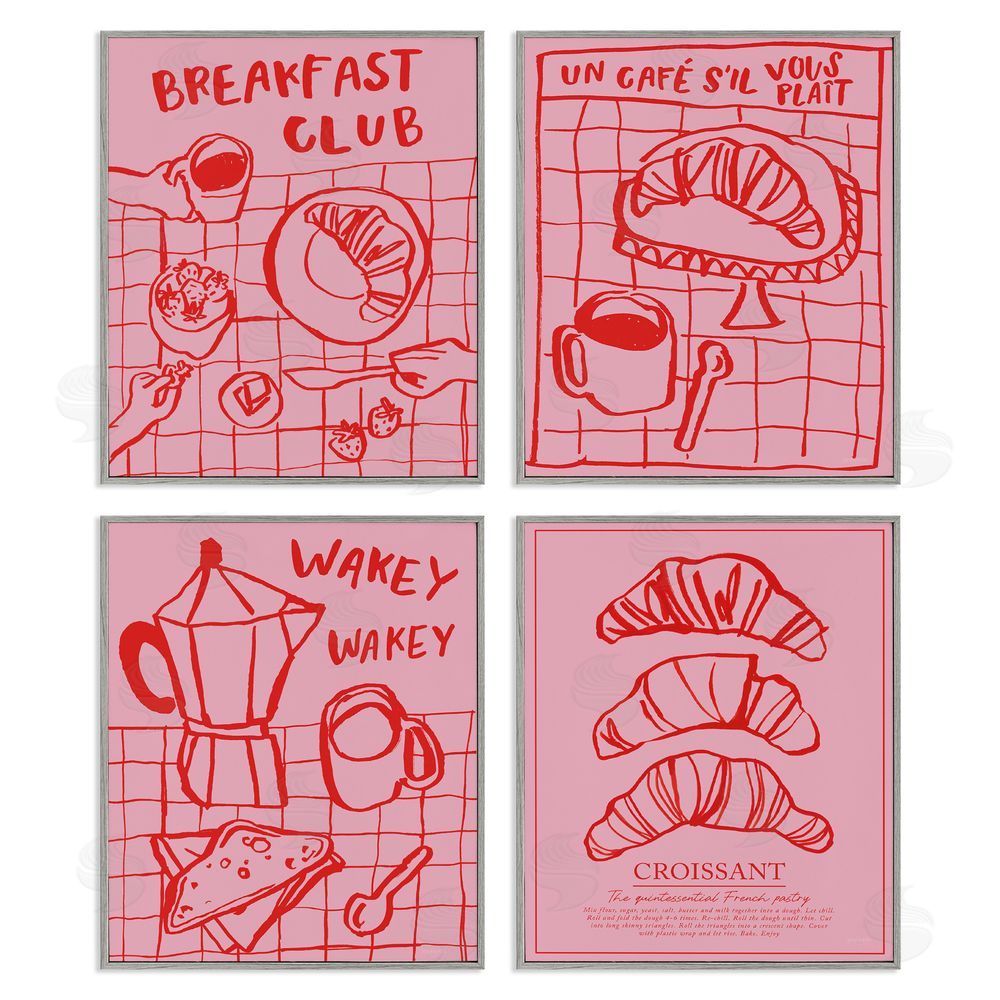 Jenaya Jackson Pink & Red Breakfast Doodles Gray Framed Giclee Wall Art Print