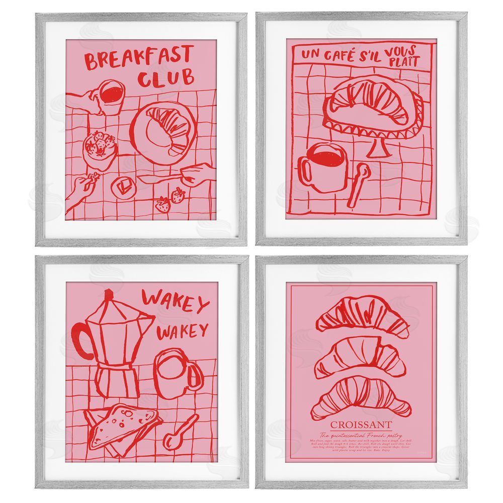 Jenaya Jackson Pink & Red Breakfast Doodles Gray Framed Print Under Glass Wall Art